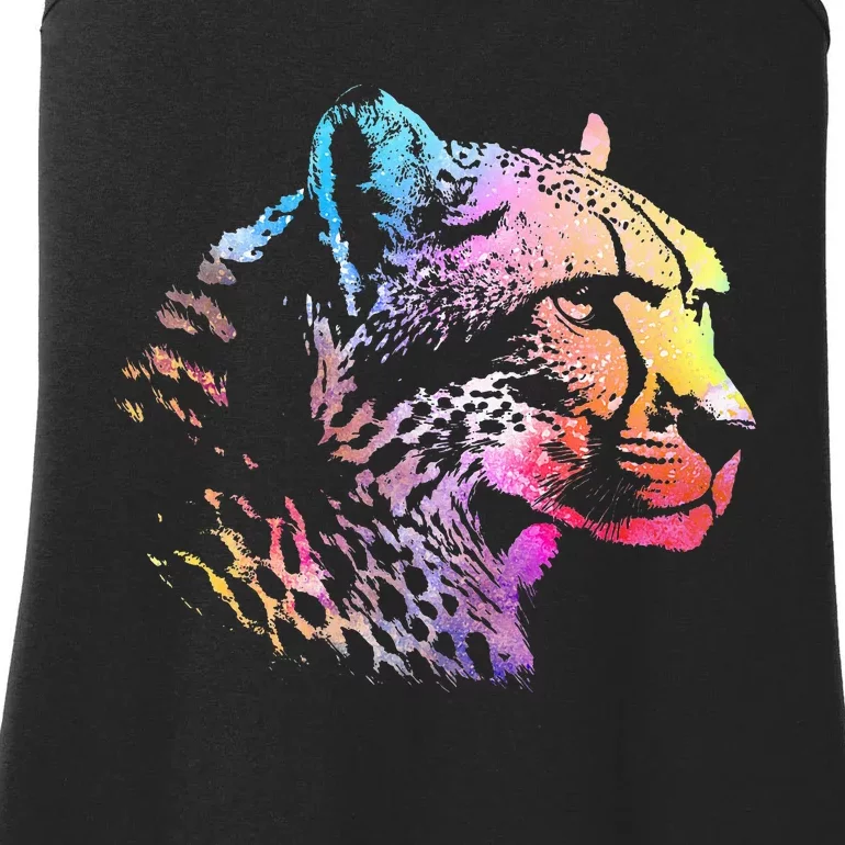 Rainbow Cheetah Face Wildlife Safari Zookeeper Zoologist Ladies Essential Tank