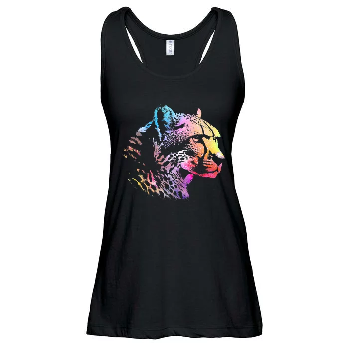 Rainbow Cheetah Face Wildlife Safari Zookeeper Zoologist Ladies Essential Flowy Tank