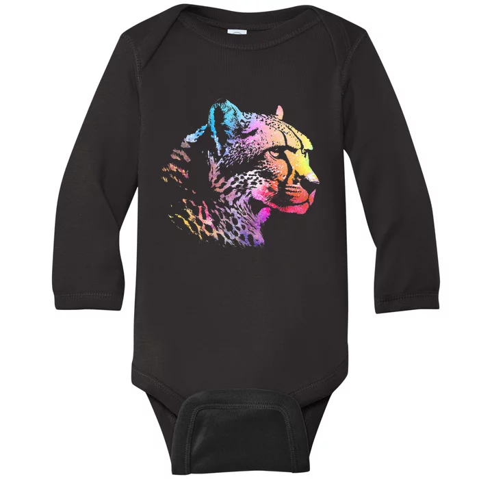 Rainbow Cheetah Face Wildlife Safari Zookeeper Zoologist Baby Long Sleeve Bodysuit