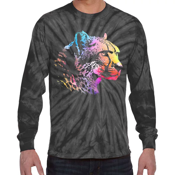 Rainbow Cheetah Face Wildlife Safari Zookeeper Zoologist Tie-Dye Long Sleeve Shirt