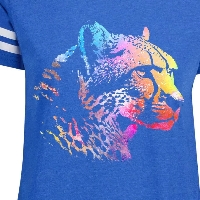 Rainbow Cheetah Face Wildlife Safari Zookeeper Zoologist Enza Ladies Jersey Football T-Shirt