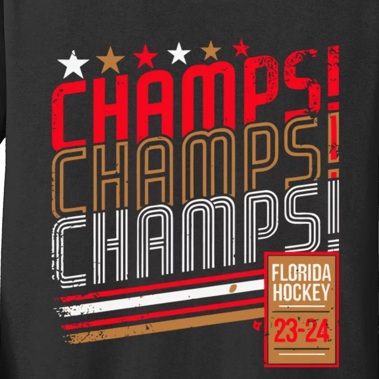 Retro Champs Florida Hockey 2024 Kids Long Sleeve Shirt