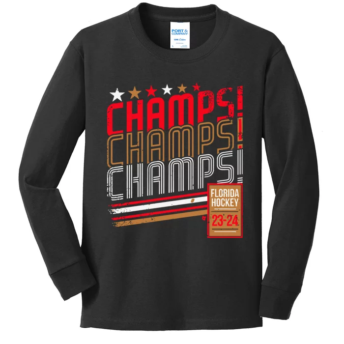 Retro Champs Florida Hockey 2024 Kids Long Sleeve Shirt