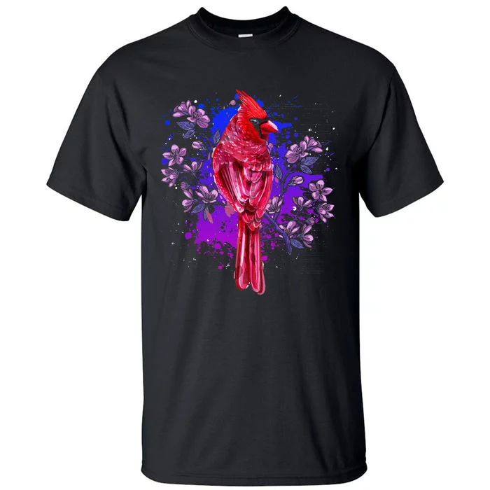 Red Cardinal Floral Bird Watching Flowers Vintage Bird Tall T-Shirt