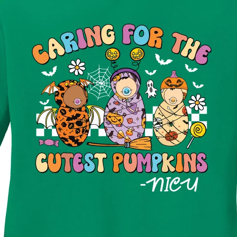 Retro Caring For The Cutest Pumpkins Nicu Nurse Halloween Ladies Long Sleeve Shirt