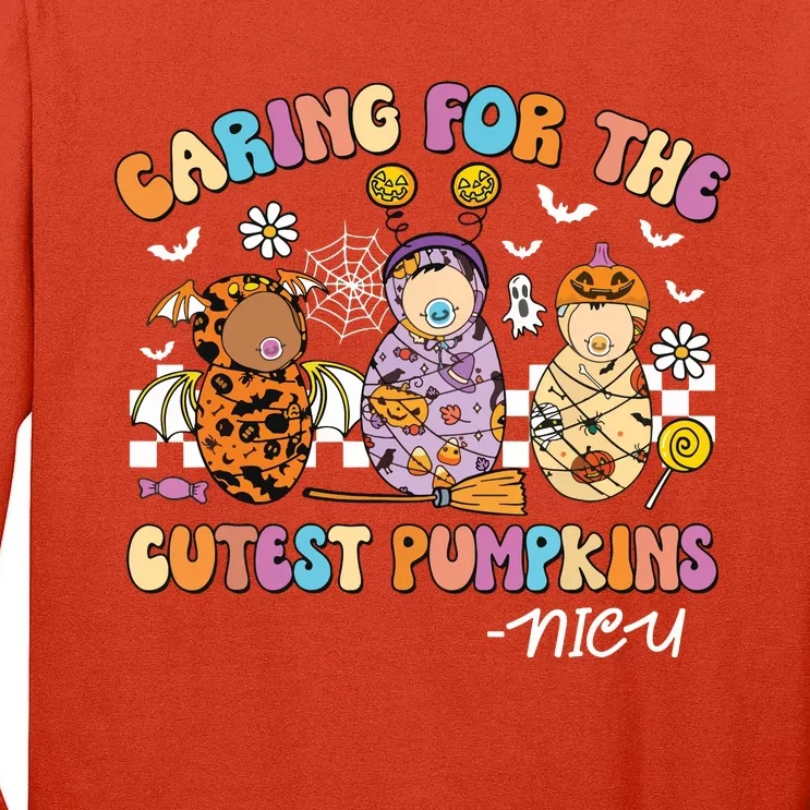 Retro Caring For The Cutest Pumpkins Nicu Nurse Halloween Tall Long Sleeve T-Shirt