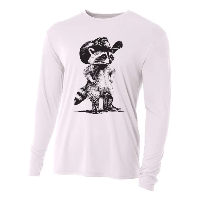 Racoon Cowboy Funny Racoon Graphic Meme Cooling Performance Long Sleeve Crew