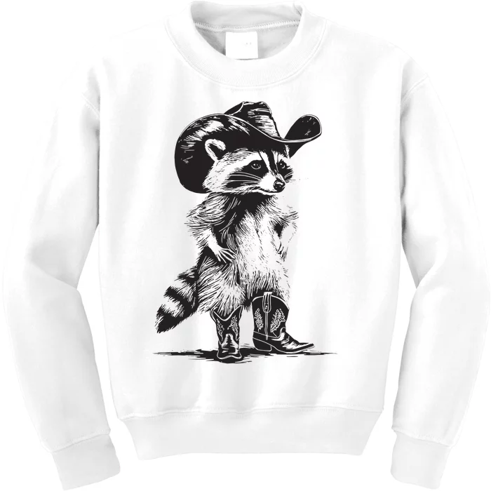 Racoon Cowboy Funny Racoon Graphic Meme Kids Sweatshirt