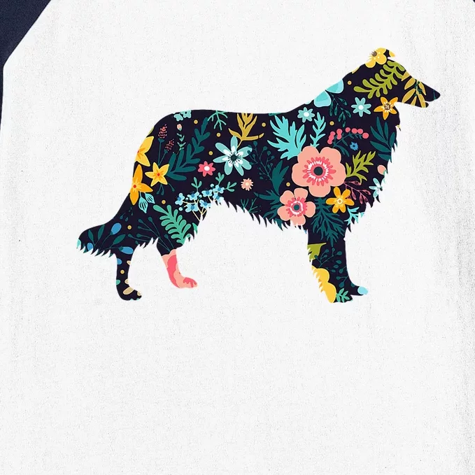 Rough Collie Floral Dog Silhouette Graphic Baseball Sleeve Shirt