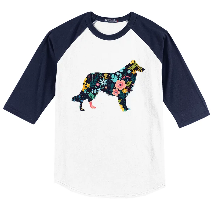 Rough Collie Floral Dog Silhouette Graphic Baseball Sleeve Shirt