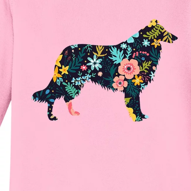 Rough Collie Floral Dog Silhouette Graphic Baby Long Sleeve Bodysuit