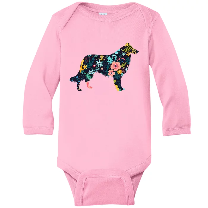 Rough Collie Floral Dog Silhouette Graphic Baby Long Sleeve Bodysuit