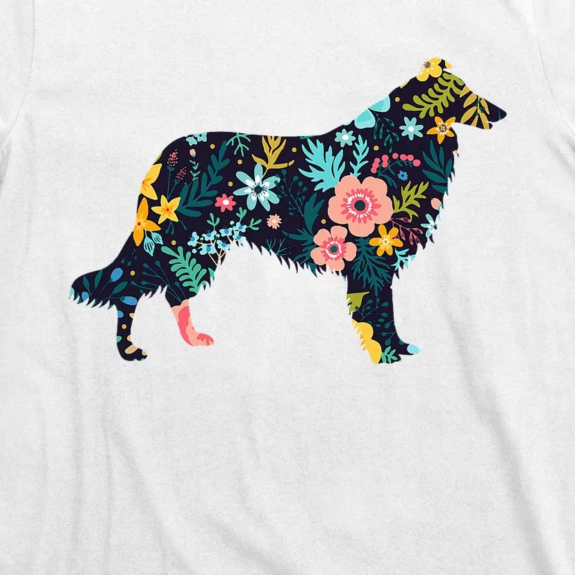 Rough Collie Floral Dog Silhouette Graphic T-Shirt