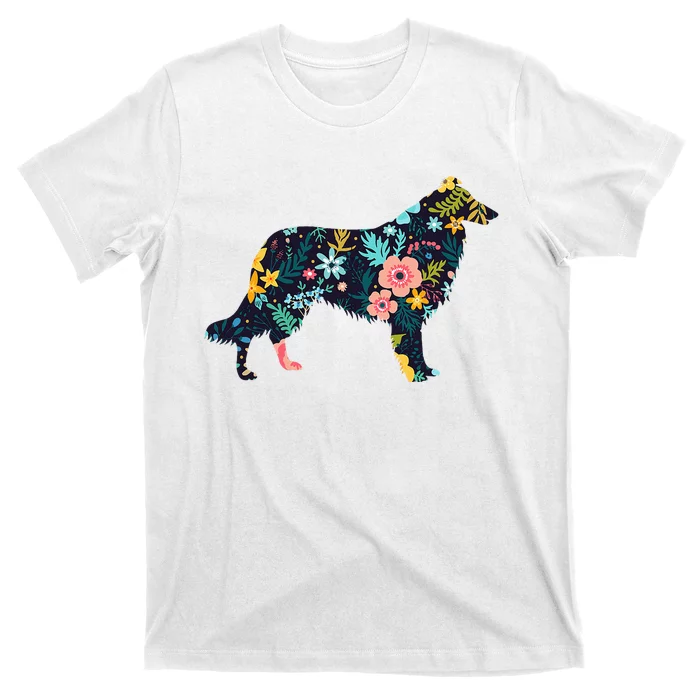 Rough Collie Floral Dog Silhouette Graphic T-Shirt