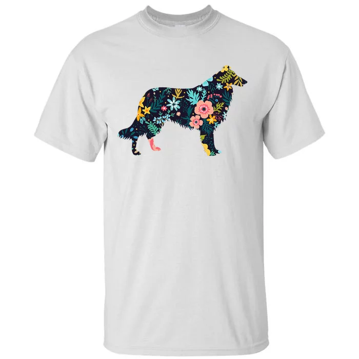 Rough Collie Floral Dog Silhouette Graphic Tall T-Shirt