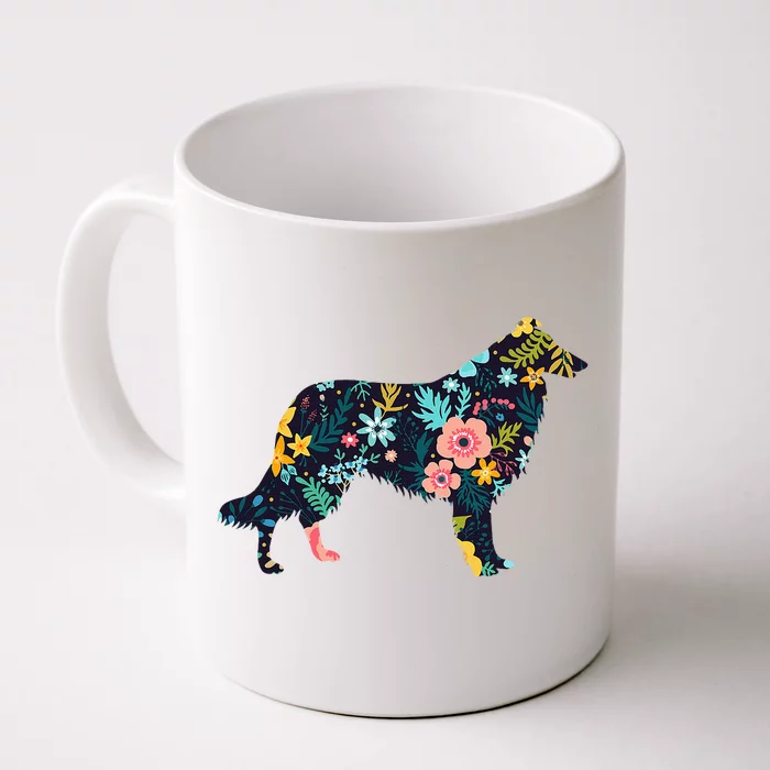 Rough Collie Floral Dog Silhouette Graphic Front & Back Coffee Mug