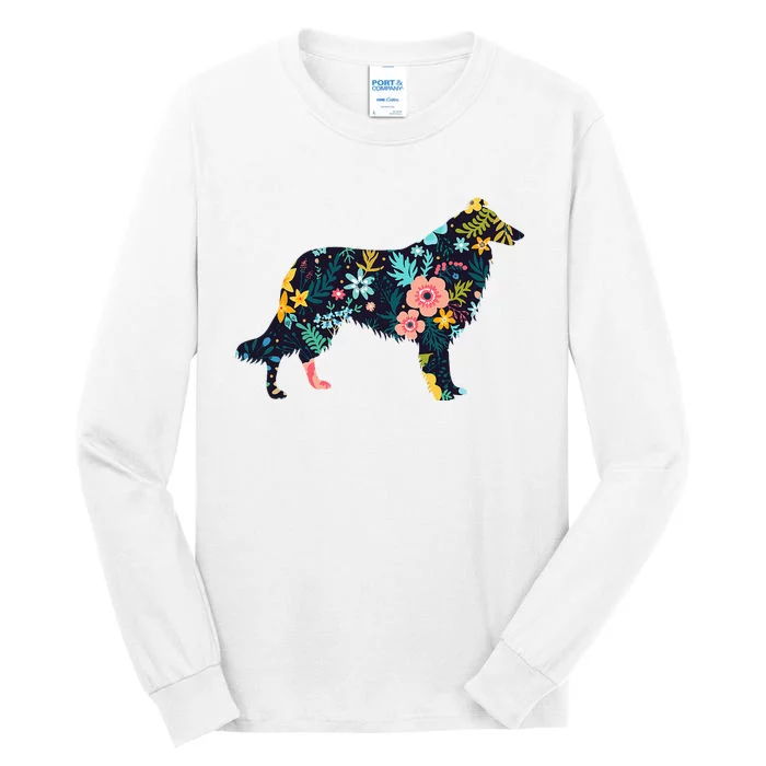 Rough Collie Floral Dog Silhouette Graphic Tall Long Sleeve T-Shirt