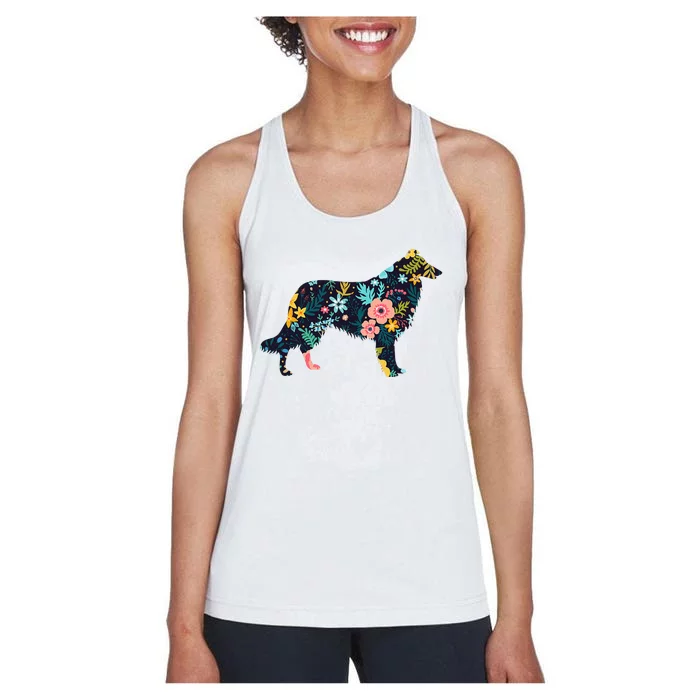 Rough Collie Floral Dog Silhouette Graphic Women's Racerback Tank