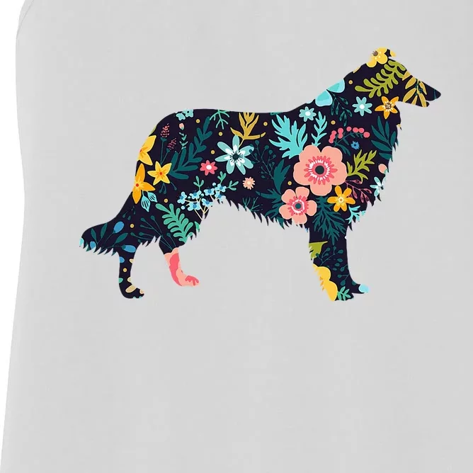 Rough Collie Floral Dog Silhouette Graphic Women's Racerback Tank