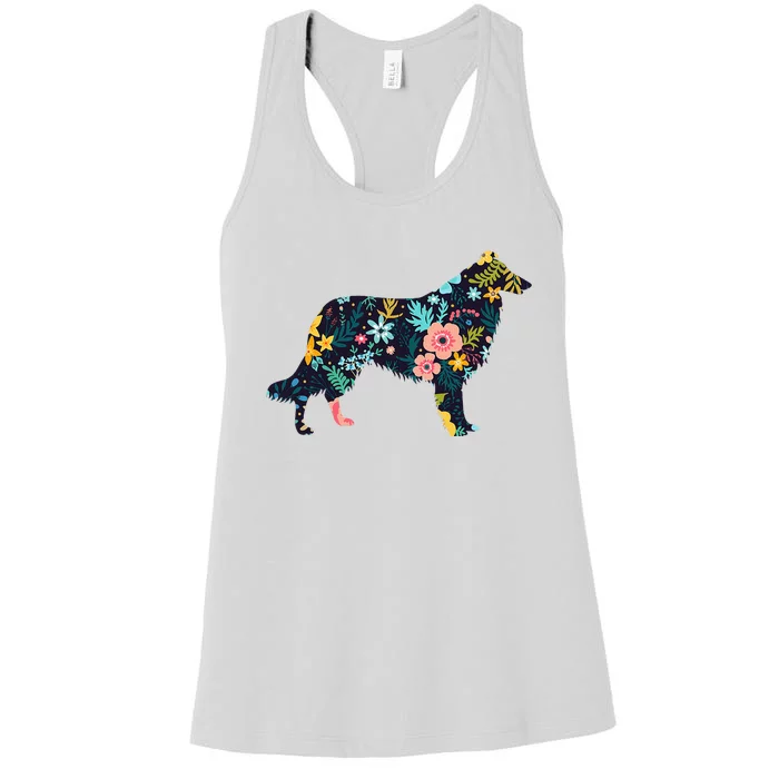 Rough Collie Floral Dog Silhouette Graphic Women's Racerback Tank