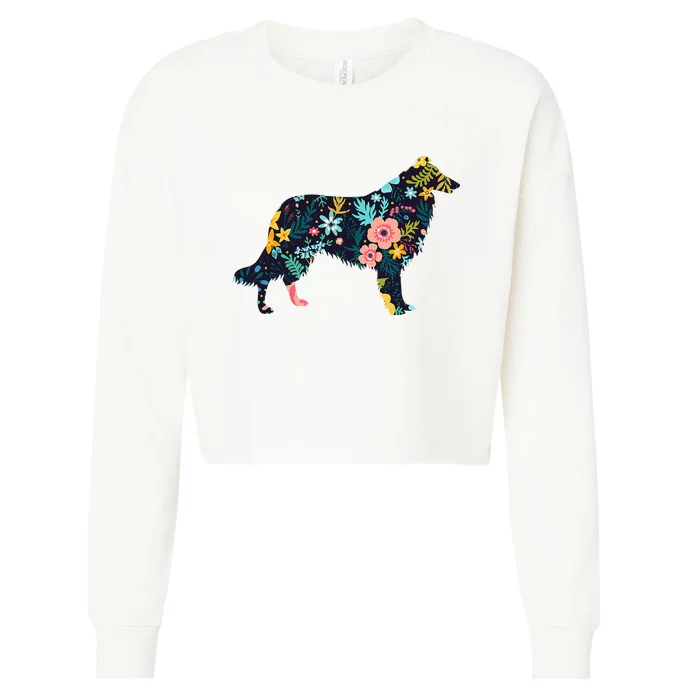 Rough Collie Floral Dog Silhouette Graphic Cropped Pullover Crew