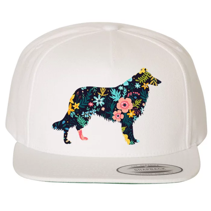 Rough Collie Floral Dog Silhouette Graphic Wool Snapback Cap