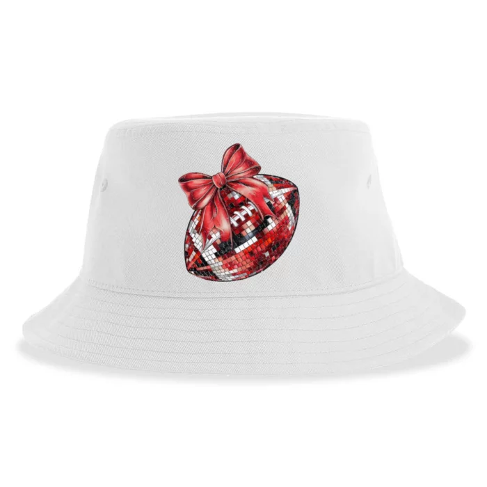 Red Coquette Football Png Football Bow Football Mom Sustainable Bucket Hat