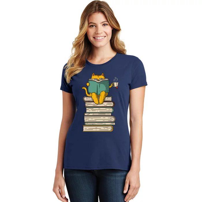 Reading Cat Funny Book & Tea Lover Gift Women's T-Shirt