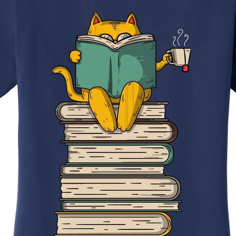 Reading Cat Funny Book & Tea Lover Gift Women's T-Shirt