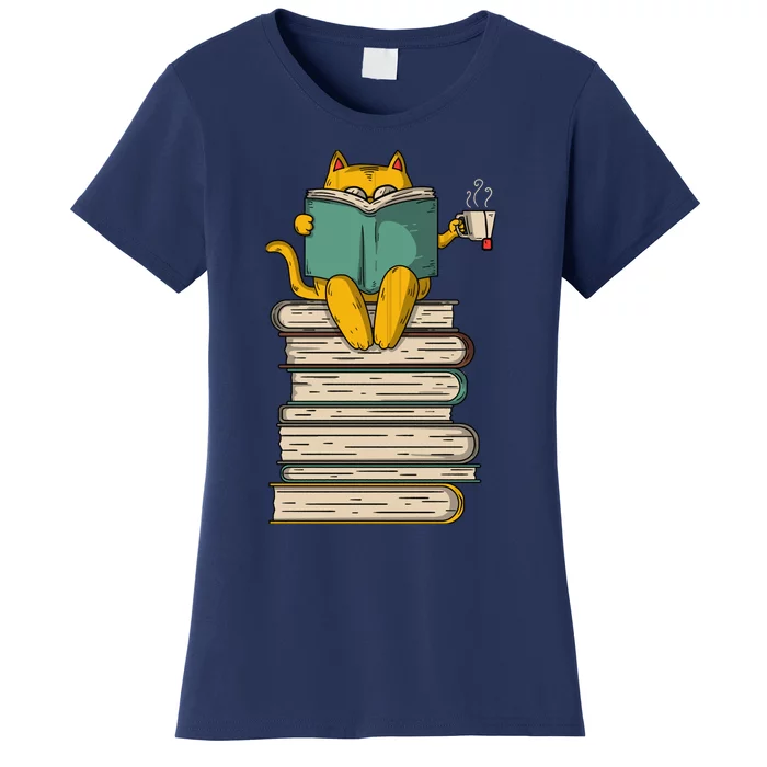 Reading Cat Funny Book & Tea Lover Gift Women's T-Shirt