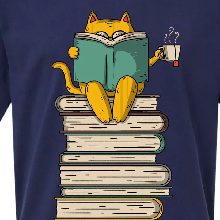 Reading Cat Funny Book & Tea Lover Gift Sueded Cloud Jersey T-Shirt