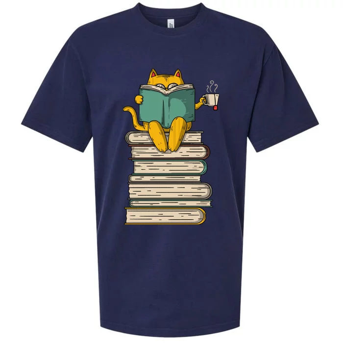 Reading Cat Funny Book & Tea Lover Gift Sueded Cloud Jersey T-Shirt