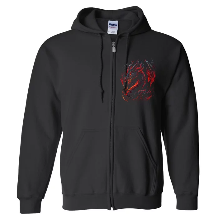 Red Chinese Firedrake Dragon Full Zip Hoodie