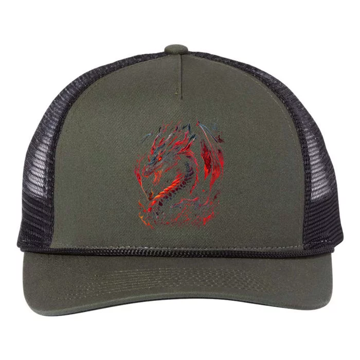 Red Chinese Firedrake Dragon Retro Rope Trucker Hat Cap