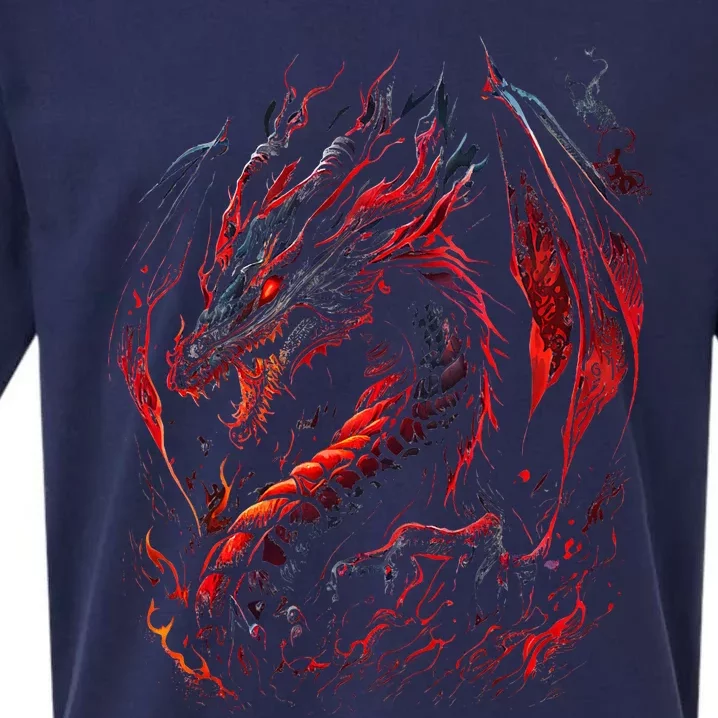 Red Chinese Firedrake Dragon Sueded Cloud Jersey T-Shirt