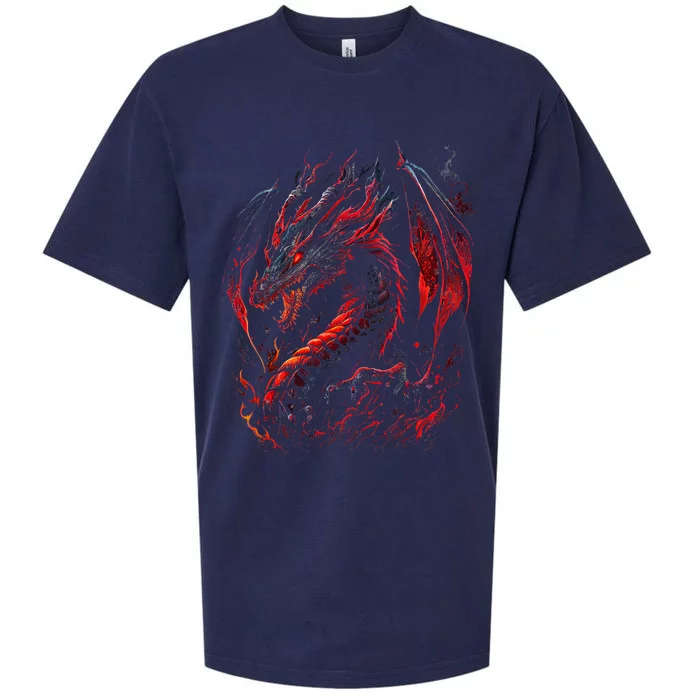 Red Chinese Firedrake Dragon Sueded Cloud Jersey T-Shirt