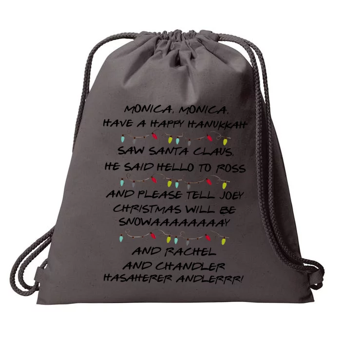 Retro Christmas Friends Monica Have A Happy Hannukah Jewish Drawstring Bag