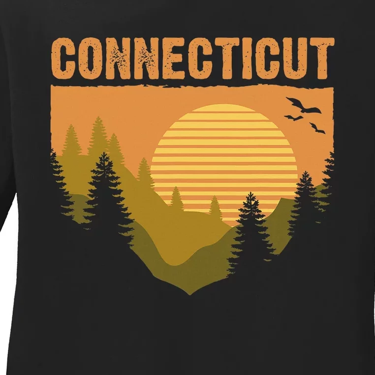 Retro Connecticut Grown Travel Graphic Souvenir State Pride Ladies Long Sleeve Shirt