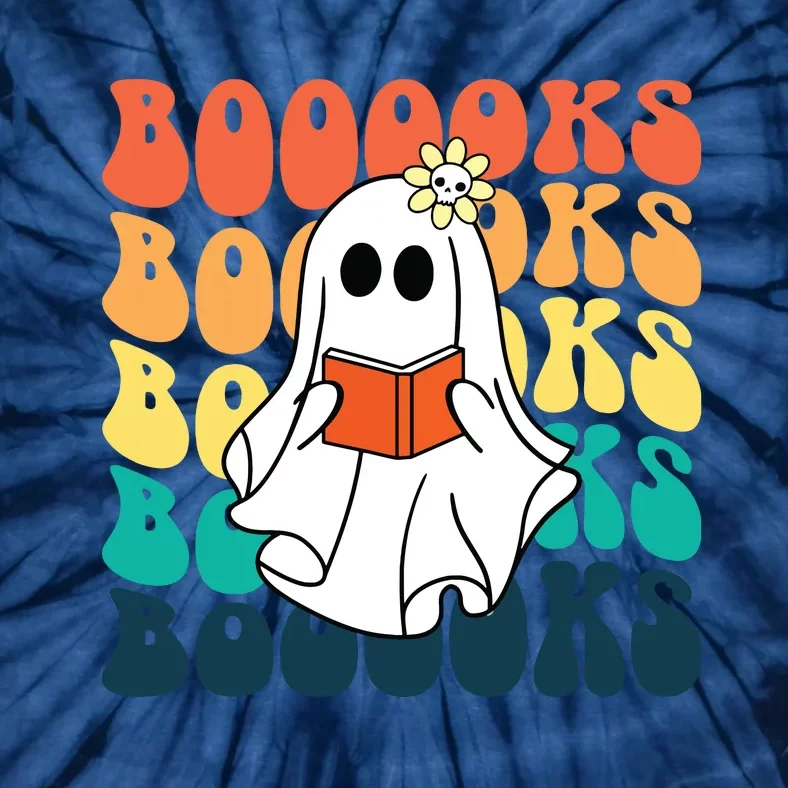 Retro Cute Ghost Book Reading Halloween Teacher Tie-Dye T-Shirt