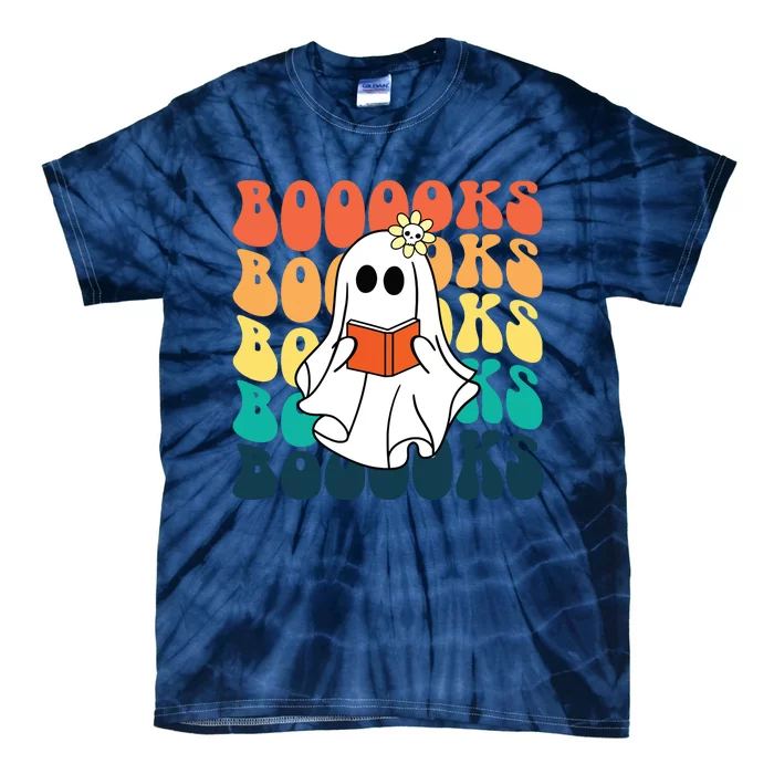 Retro Cute Ghost Book Reading Halloween Teacher Tie-Dye T-Shirt