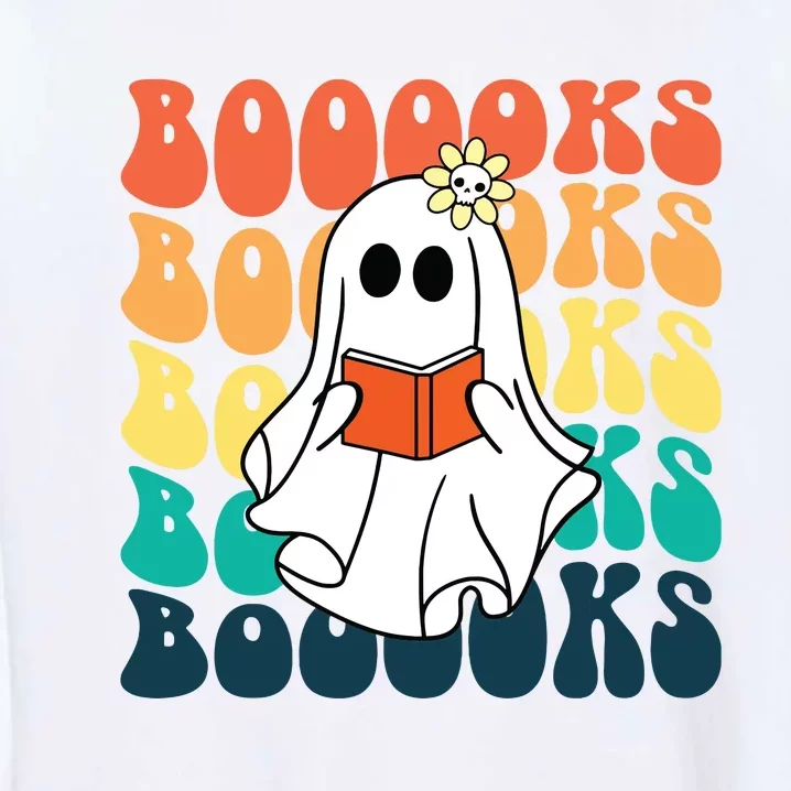 Retro Cute Ghost Book Reading Halloween Teacher Garment-Dyed Sweatshirt