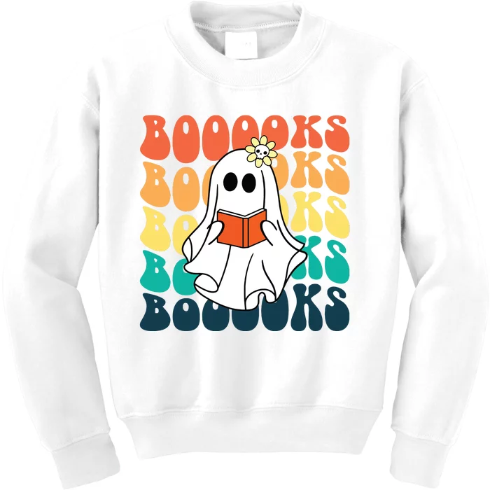 Retro Cute Ghost Book Reading Halloween Teacher Kids Sweatshirt