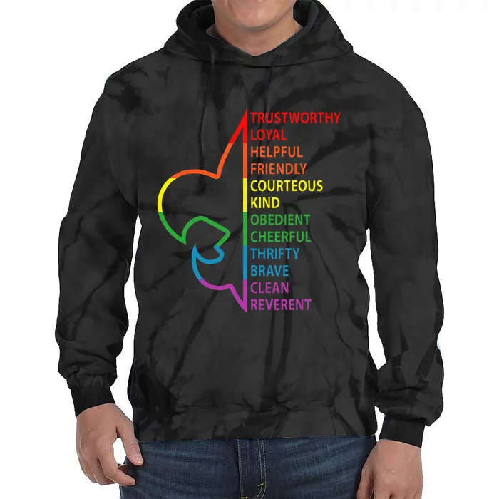 Rainbow Colorful Graphic Scout Law Tie Dye Hoodie