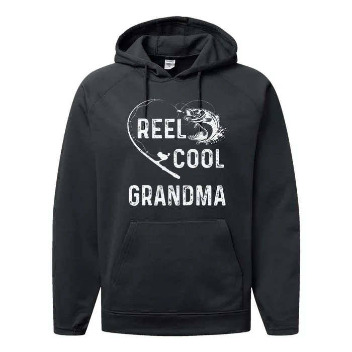 Reel Cool Grandma Retro Fishing Lover For Mothers Day Gift Performance Fleece Hoodie