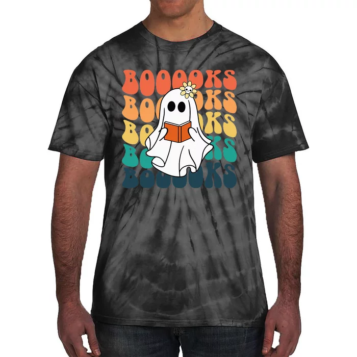 Retro Cute Ghost Book Reading Halloween Teacher Tie-Dye T-Shirt