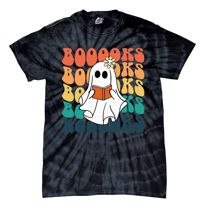 Retro Cute Ghost Book Reading Halloween Teacher Tie-Dye T-Shirt