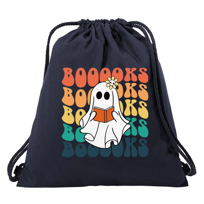 Retro Cute Ghost Book Reading Halloween Teacher Top Drawstring Bag