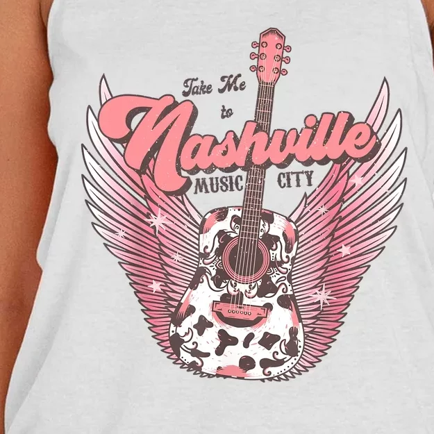 Retro Cowhide Guitar Nashville Music City Western Women's Knotted Racerback Tank