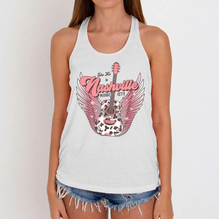 Retro Cowhide Guitar Nashville Music City Western Women's Knotted Racerback Tank