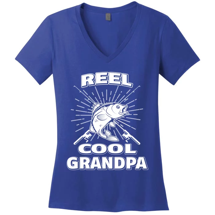 Reel Cool Grandpa Fishing Family Retired Lake Rod Gift Women's V-Neck T-Shirt